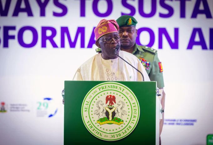 The president of the Federal Republic of Nigeria, H.E Bola Tinubu, GCFR officially declared the 29th Nigerian Economic Summit (#NES29) themed " Pathways to Sustainable Economic Transformation and Inclusion" open this morning. [PHOTO: X @officialNESG]